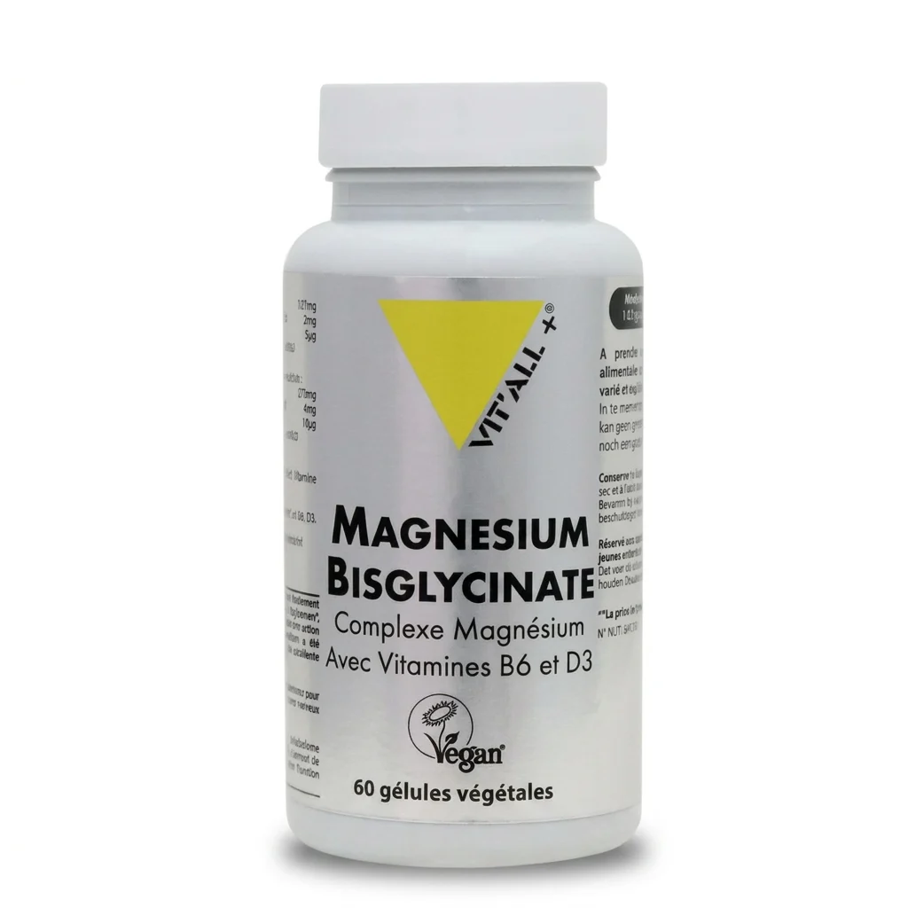 VITALL+ MAGNESIUM BISGLYCINATE VITAMINE B6 ET D3 COMPLEMENT ALIMENTAIRE 60 GELULES